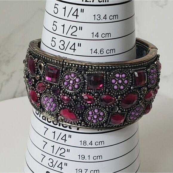 YUHONG Hinged Metal Jeweled Embellished Cuff Bracelet Purple - Picture 7 of 8